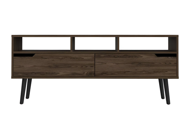 54" Wood Enclosed And Open Storage TV Stand - Dark Brown