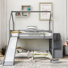 Load image into Gallery viewer, Twin Over Twin House Bunk Bed With Convertible Slide, Storage Staircase
