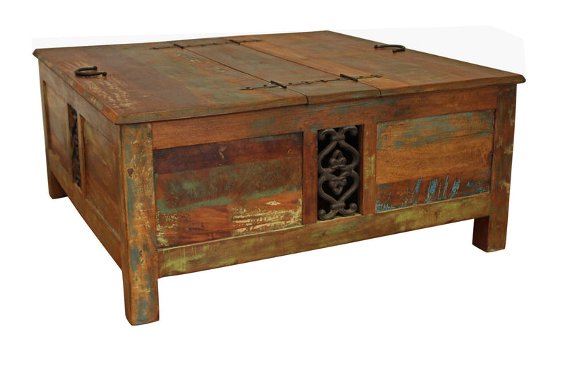 Reclaimed Wood Square Lift Top Coffee Table - Rustic Brown