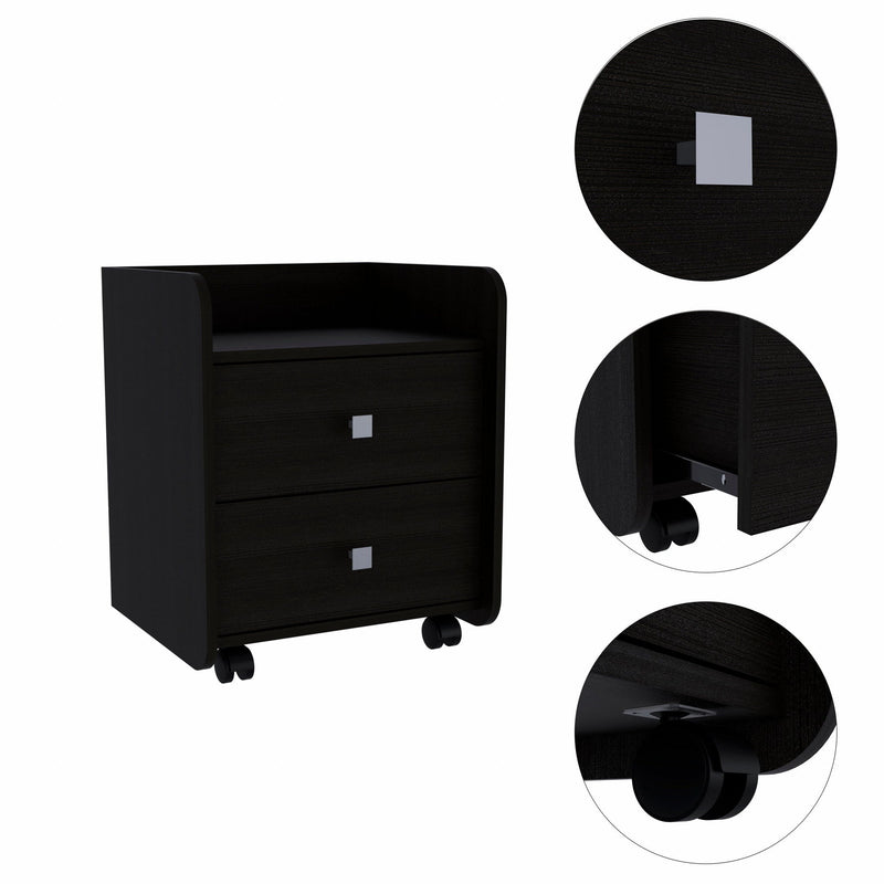 18.2" x 15.7" x 21.9" Two Drawer Nightstand - Black