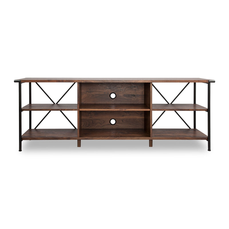 65" Wood And Steel Open Shelving TV Stand - Black And Walnut