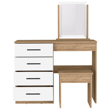 Load image into Gallery viewer, 39" Wood Four Drawer Vanity Table With Mirror And Seat - Natural And White
