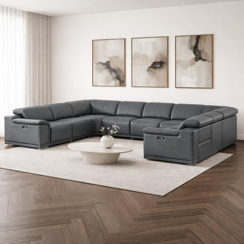 Leather Modular U Shaped Eight Piece Corner Sectional - Battleship Gray