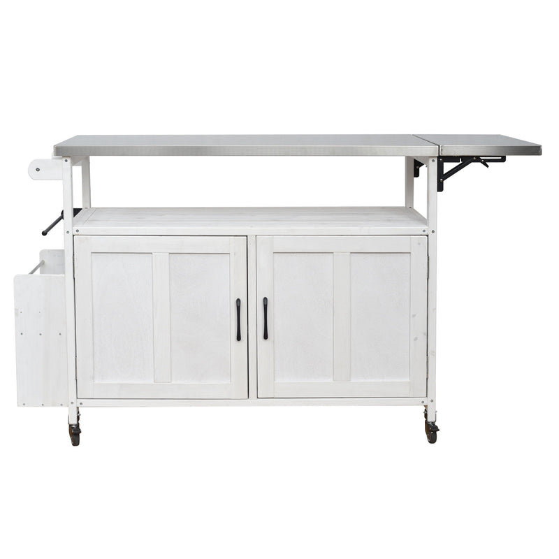 Foldable Outdoor Kitchen Island With Lockable Wheels, Storage Cabinet And Towel Rack For Patio