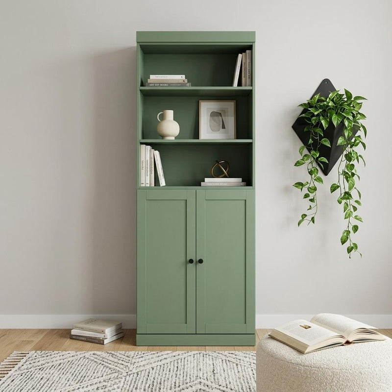 Solid Wood Adjustable Six Tier Library Bookcase With Two Doors (745625) - Green