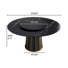 Load image into Gallery viewer, Modern Artificial Stone Round Metal Iron Base Dining Table, Can Accommodate 8 People Artificial Stone Turntable (Not Including Chairs) - Black
