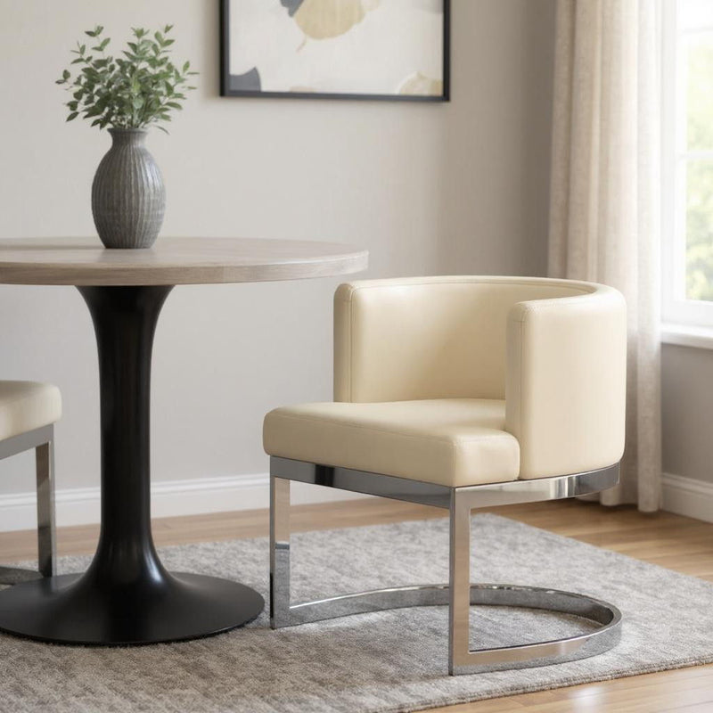 Upholstered Faux Leather Wing Back Dining Side Chair - White / Silver
