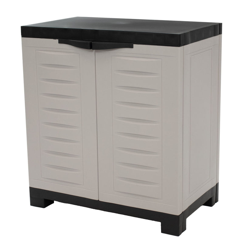 26" Heavy Duty Plastic Two Door Utility Cabinet - Black / Gray