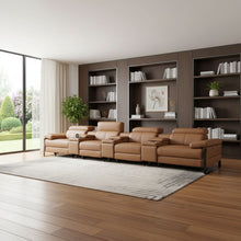 Load image into Gallery viewer, Top Grain Leather Reclining Metal USB Sofa (720353) - Chestnut

