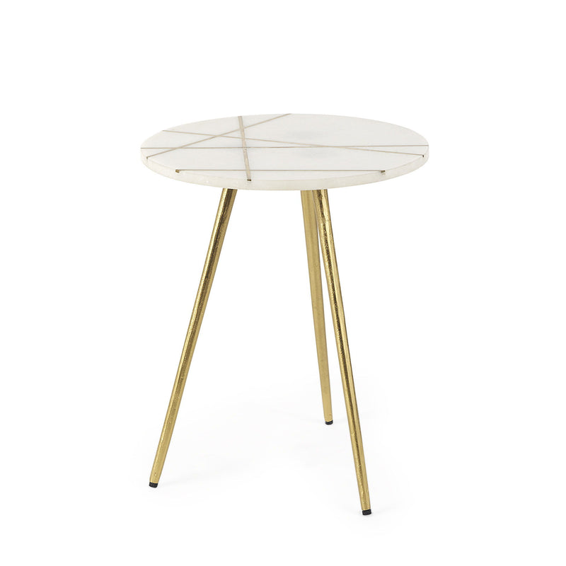 Stone And Metal Tray Table (605372) - White / Gold