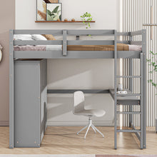 Load image into Gallery viewer, Wood Full Size Loft Bed with Built-in Wardrobe, Desk, Storage Shelves and Drawers, Gray
