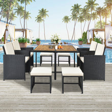 Load image into Gallery viewer, TOPMAX Patio All-Weather PE Wicker Dining Table Set with Wood Tabletop for 8, Black Rattan+Beige Cushion (9-Piece)
