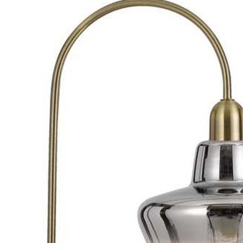 Adjustable Arc Floor Lamp With Antiqued Brass Mirrored Glass Novelty Shade - Brass