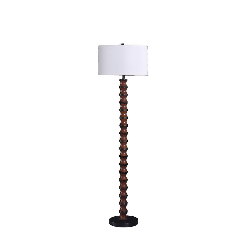 Resin Floor Lamp With White Fabric Drum Shade - Brown / White