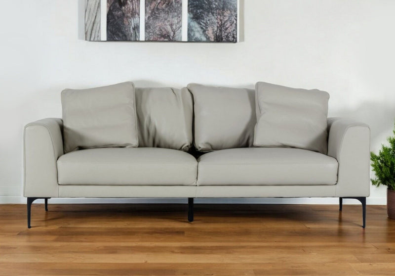 Contemporary Leather Sofa - Light Gray
