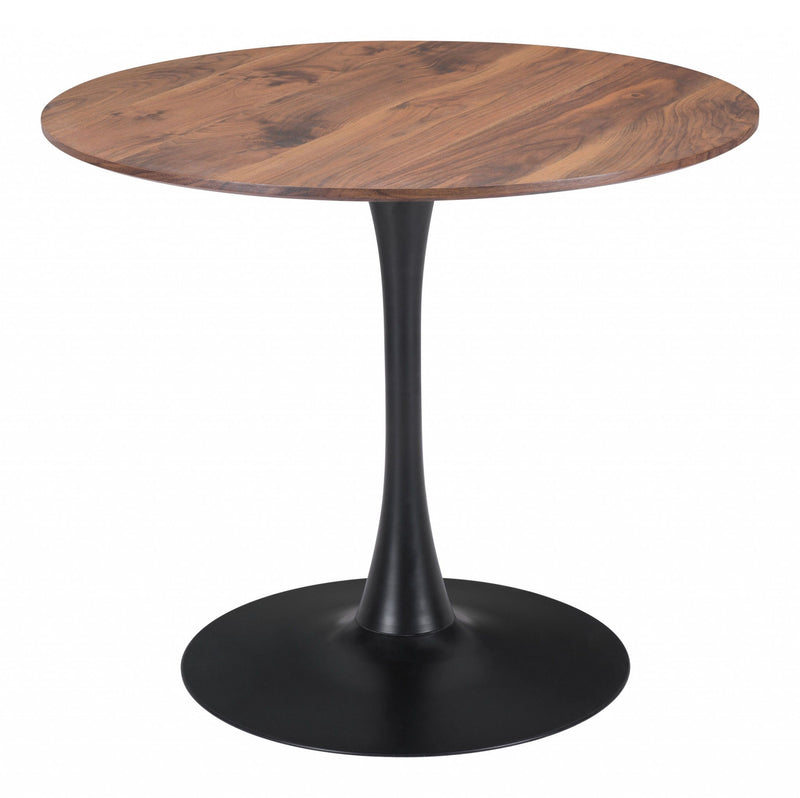 35" Steel Pedestal Base Dining Table - Brown / Black