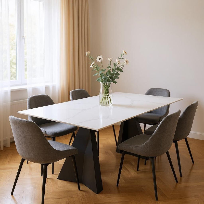 79" Sintered Stone And Steel Double Pedestal Base Dining Table - White