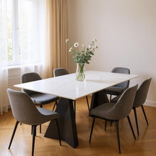 Load image into Gallery viewer, 79" Sintered Stone And Steel Double Pedestal Base Dining Table - White
