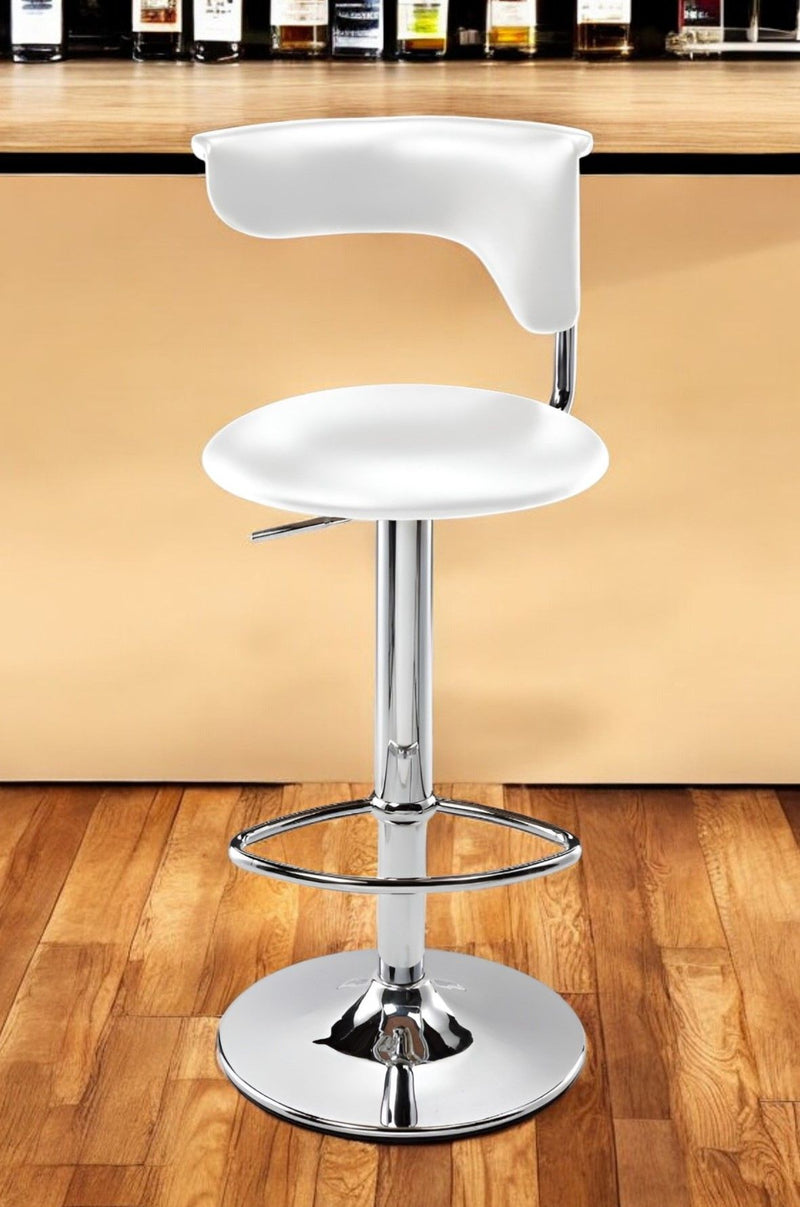 Faux Leather And Metal Low Back Adjustable Height Bar Chair (555041) - White And Silver