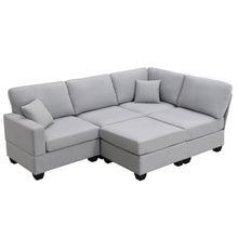 Load image into Gallery viewer, [VIDEO provided][New]89.8*60.2&quot; Modern Sectional Sofa,5-Seat Modular Couch Set with Convertible Ottoman,L-Shape Linen Fabric Corner Couch Set with 2 Pillows for Living Room,Apartment,Office, 3 Colors
