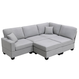 [VIDEO provided][New]89.8*60.2" Modern Sectional Sofa,5-Seat Modular Couch Set with Convertible Ottoman,L-Shape Linen Fabric Corner Couch Set with 2 Pillows for Living Room,Apartment,Office, 3 Colors