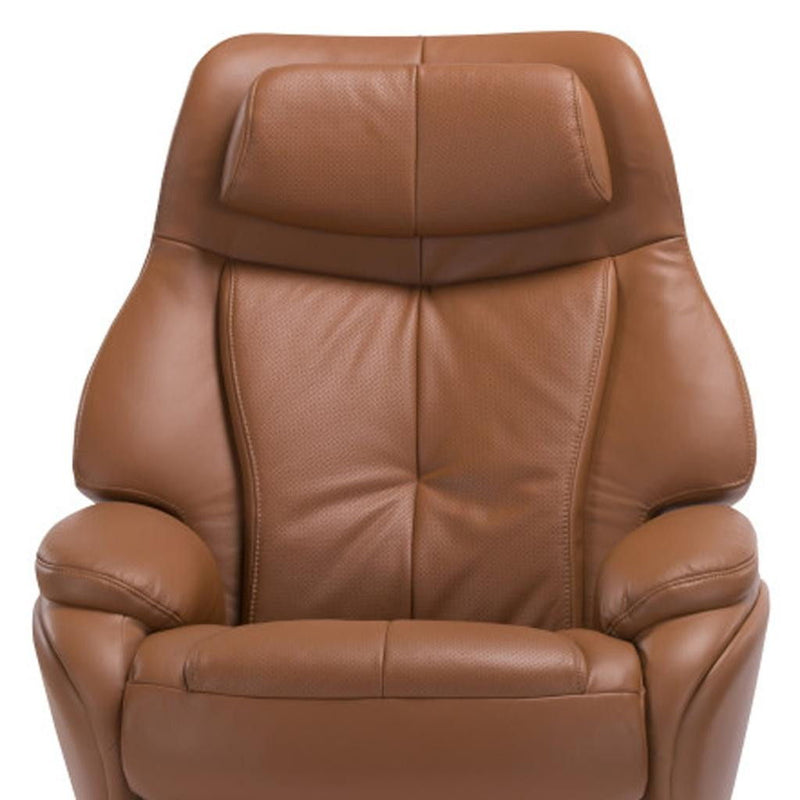 Tufted Genuine Leather Manual Swivel Recliner With Ottoman (730548) - Russet