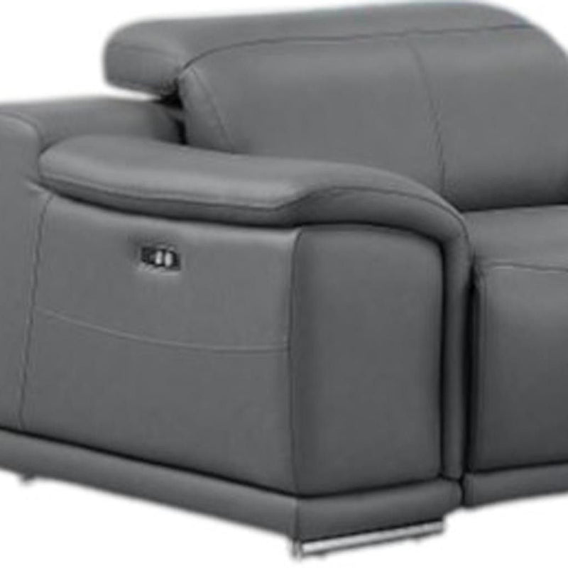 Leather Modular L Shaped Seven Piece Corner Sectional With Console - Battleship Gray