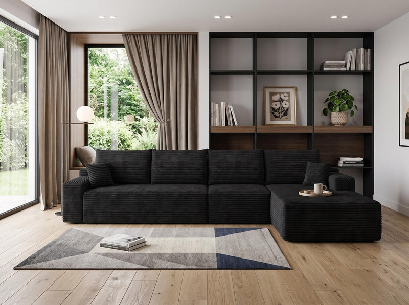 Corduroy Modular L Shaped Sofa And Chaise Sectional (762644) - Black
