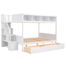 Load image into Gallery viewer, Twin over Full Bunk Bed with Shelfs, Storage Staircase and 2 Drawers, White
