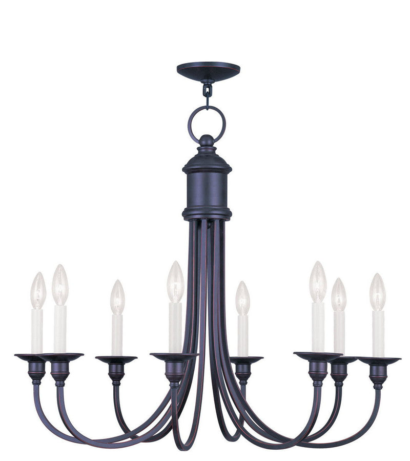 27" Eight Light Metal Dimmable Chandelier With Shades - Bronze