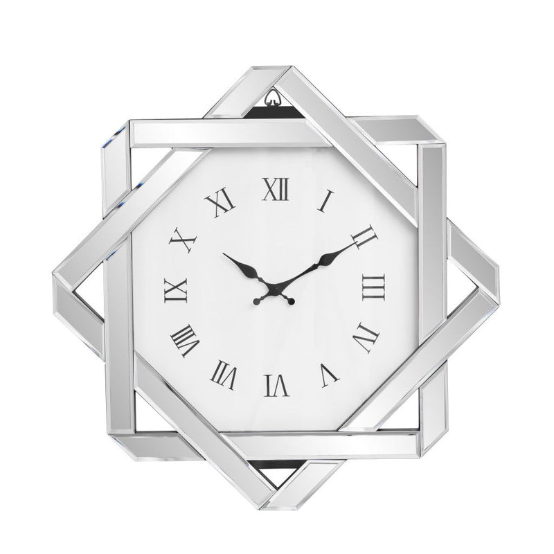 Mirrored Silent Analog Geometric Wall Clock (635634) - Silver