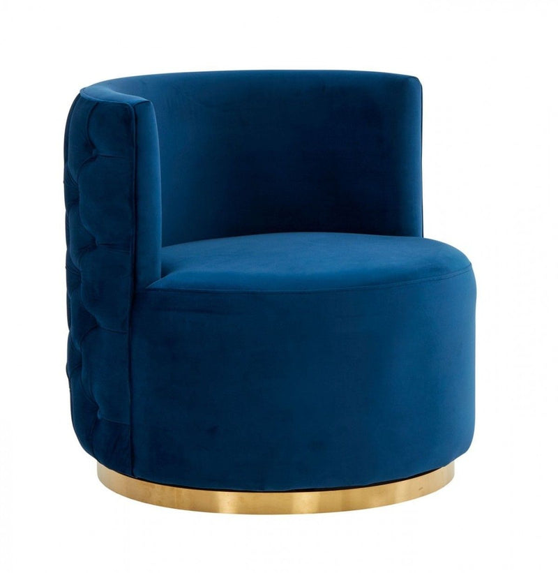 Stylish Velvet And Steel Chair - Blue And Gold