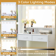 Load image into Gallery viewer, Vanity Desk With Mirror And Lights, Dressing Table With Large Drawer, 2 Level Storage Dresser &amp; 3 Lighting Modes Adjustable Brightness, Suitable For Bedroom
