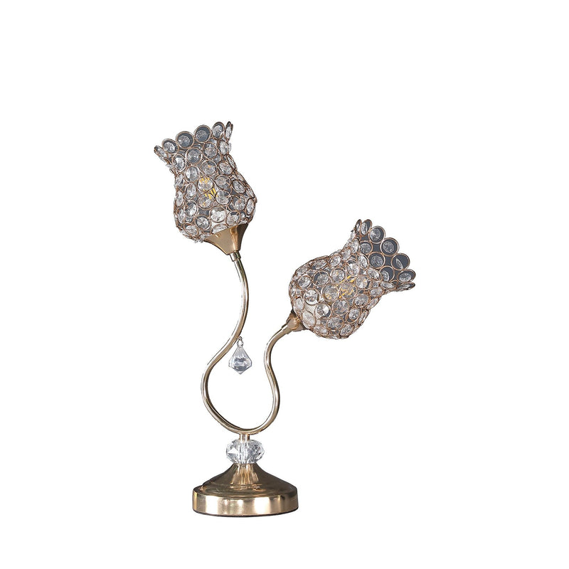 19" Two Light Bedside Table Lamp With Clear Novelty Shade - Gold