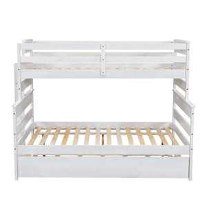 Wood Twin over Full Bunk Bed with Twin Size Trundle, White