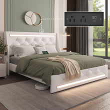 Load image into Gallery viewer, Wingback Upholstered Bed Frame With LED Lights, Charging Station
