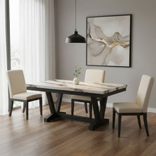 Load image into Gallery viewer, 72" Faux Marble And Wood Trestle Base Dining Table - Black / White
