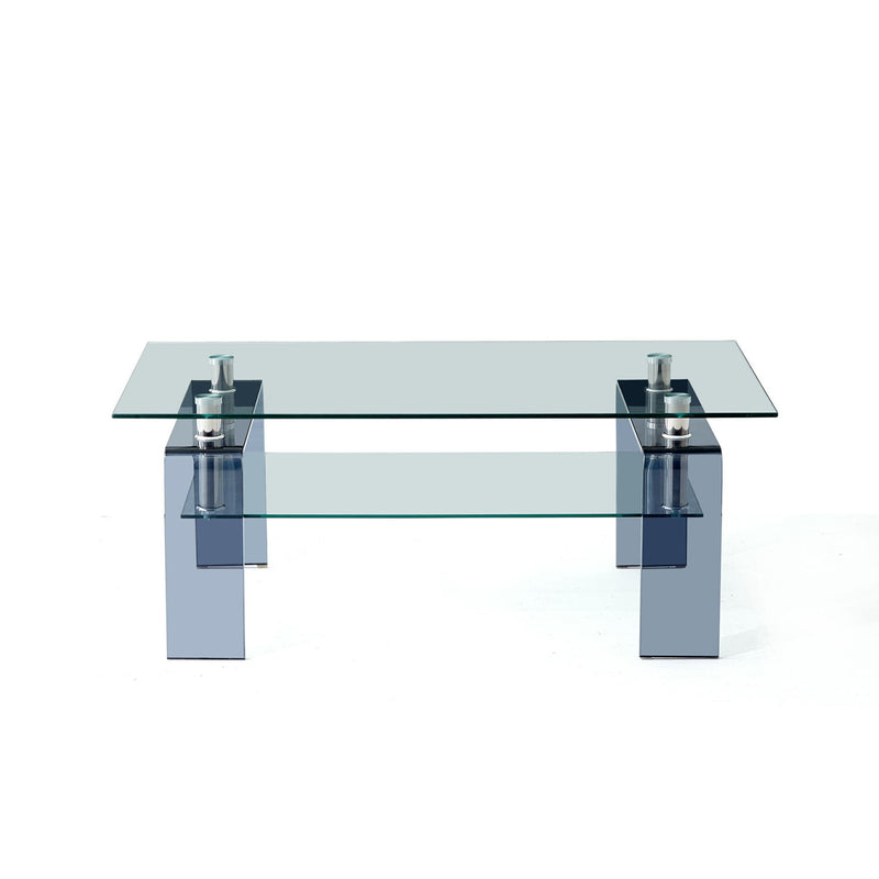 39" Glass Coffee Table With Shelf - Clear And Black