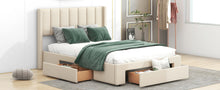 Load image into Gallery viewer, Full Size Upholstered Platform Bed with One Large Drawer in the Footboard and Drawer on Each Side,Beige
