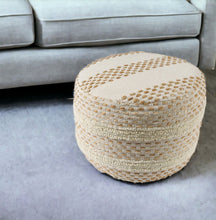 Load image into Gallery viewer, Cotton Blend Round Striped Pouf Ottoman - Ivory And Brown

