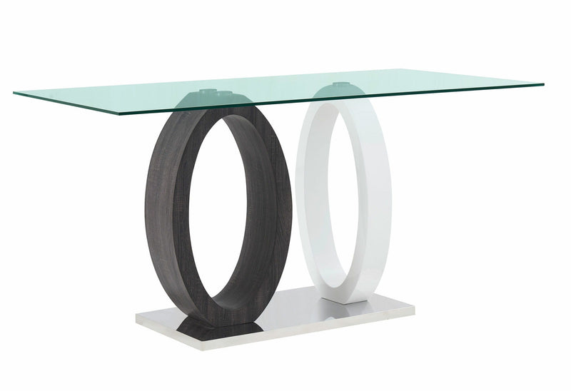 63" Glass And Metal Double Pedestal Base Dining Table - Gray / White