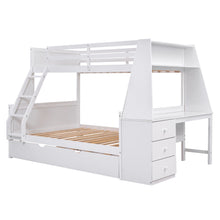 Load image into Gallery viewer, Bunk Bed With Trundle And Built In Desk, 3 Storage Drawers And Shelf
