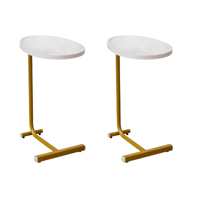 Faux Marble And Metal Oval End Tables (Set of 2) - White / Gold