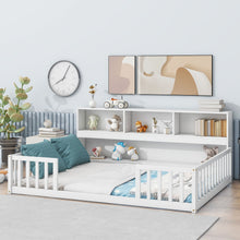 Load image into Gallery viewer, Floor Bed With Side Bookcase, Shelves, Guardrails
