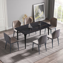 Load image into Gallery viewer, 63" Artificial Stone Black Curved Black Metal Leg Dining Table, 6 People - Black
