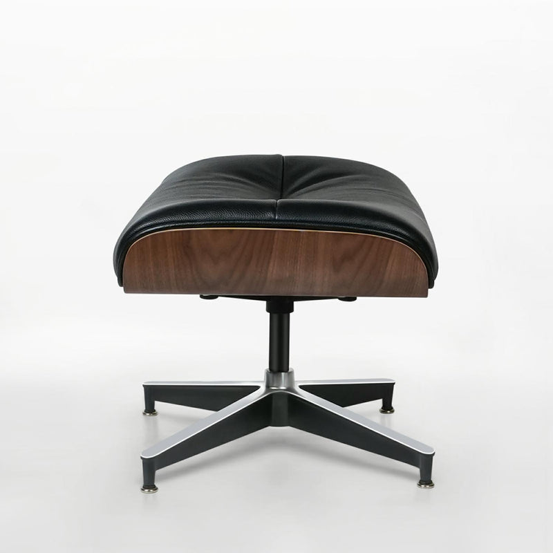 Tufted Genuine Leather Stainless Steel Lounge Chair With Ottoman - Black / Walnut