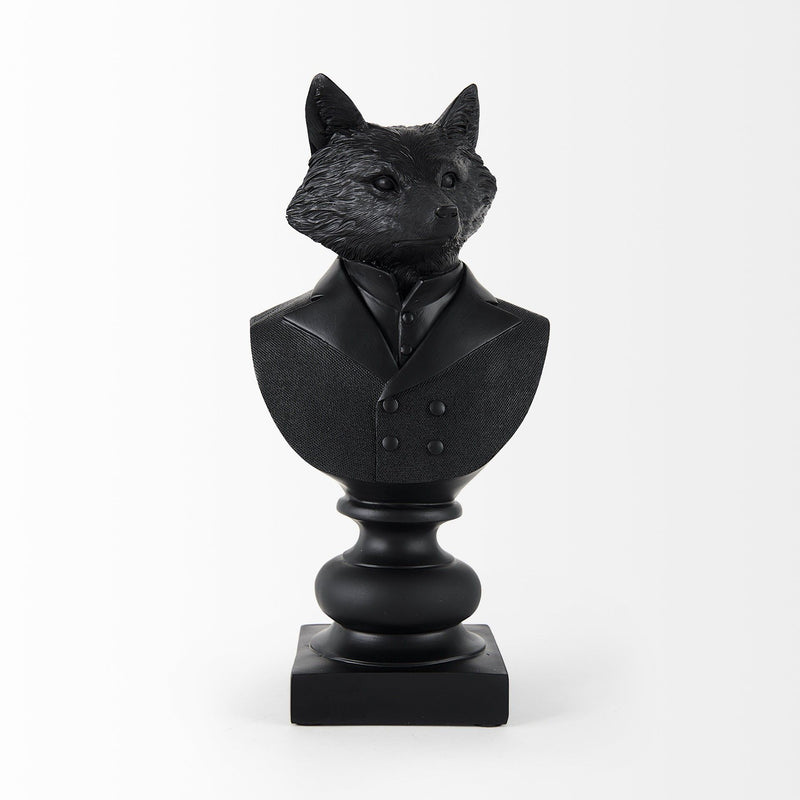 Suited Fox Bust Sculpture - Black