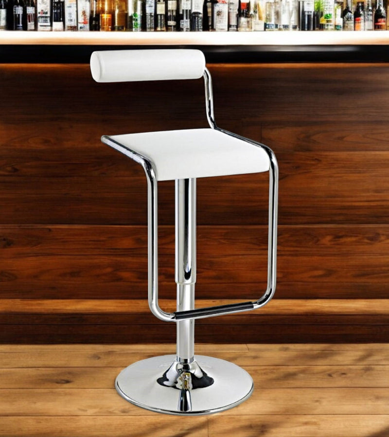 Faux Leather And Metal Low Back Adjustable Height Bar Chair (555022) - White And Silver