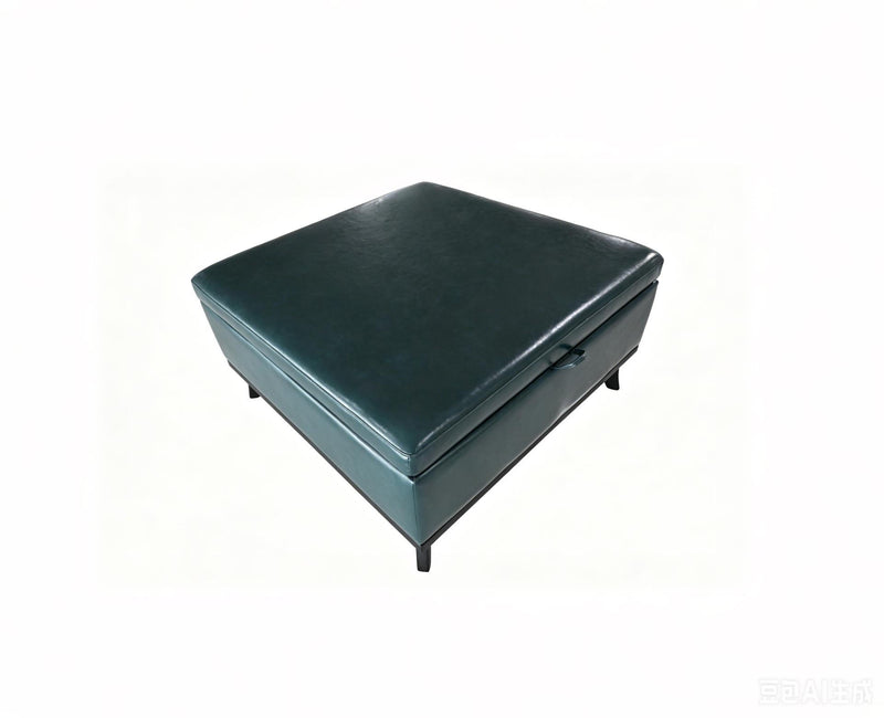 Faux Leather Ottoman With Storage - Blue And Black