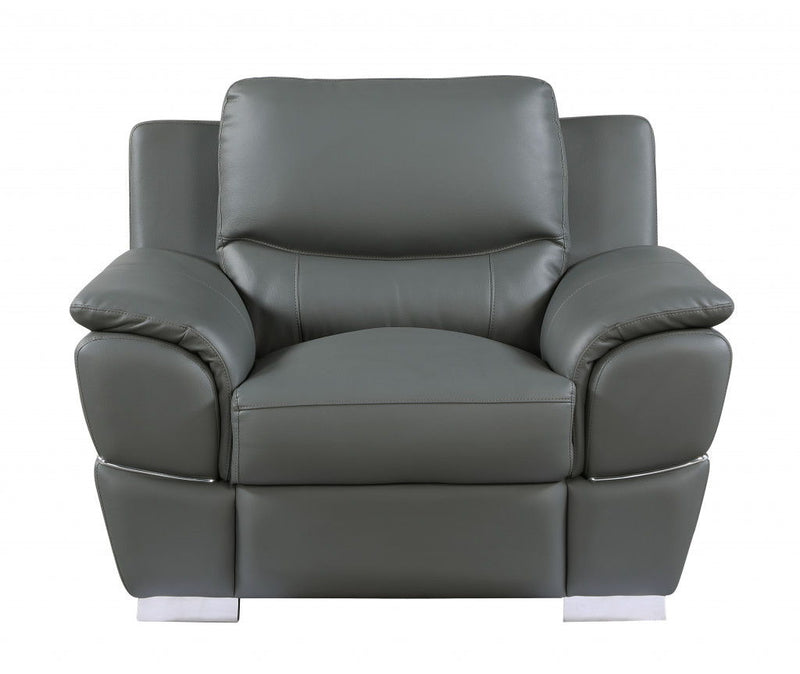 Leather Match Arm Chair - Gray And Silver